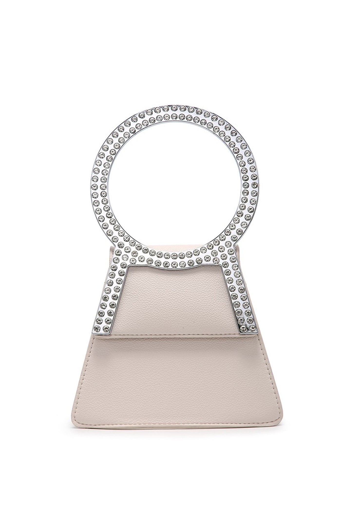 Rhinestone Round Handle Mini Bag with Magnetic Flap Closure