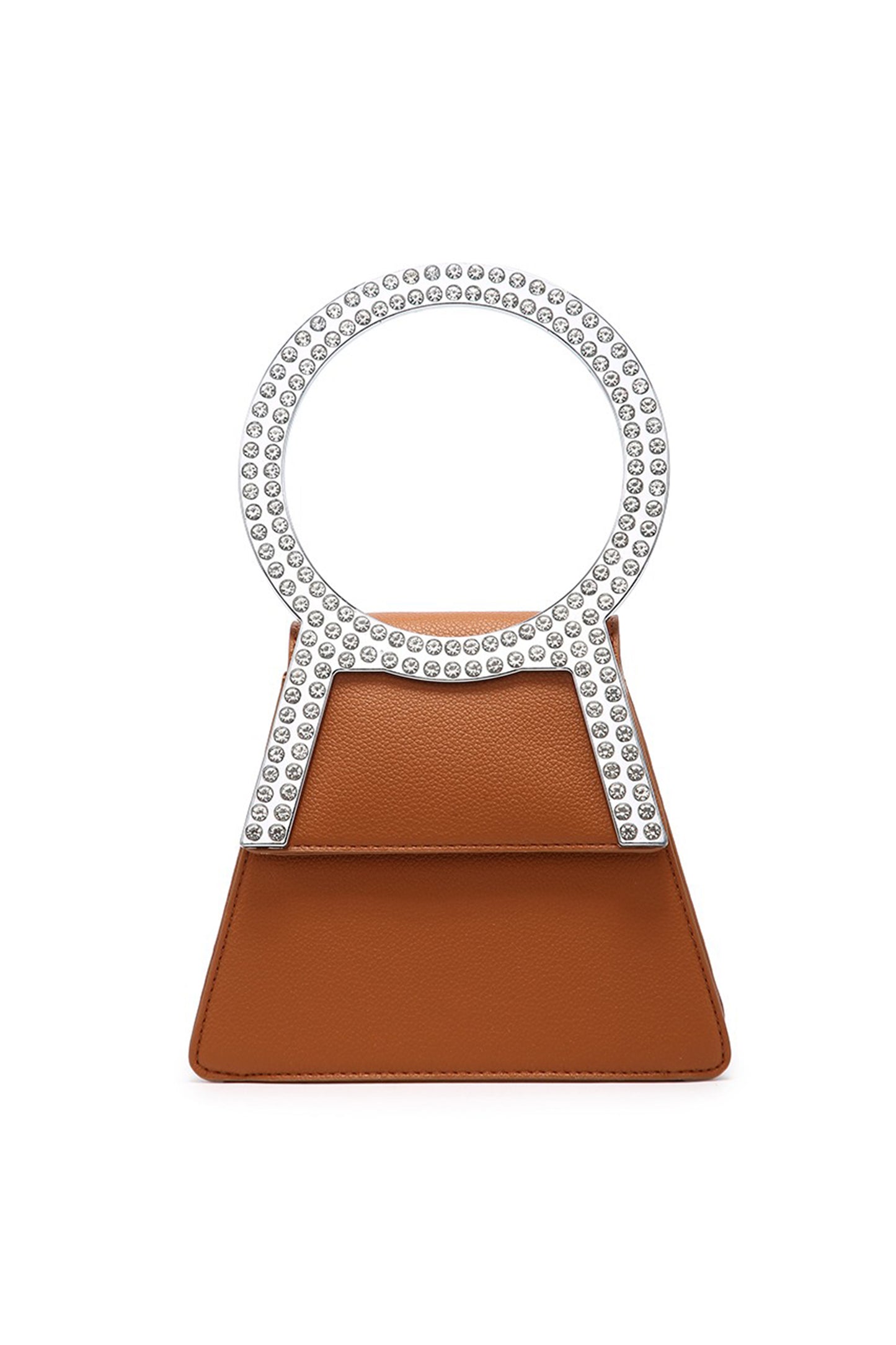 Rhinestone Round Handle Mini Bag with Magnetic Flap Closure