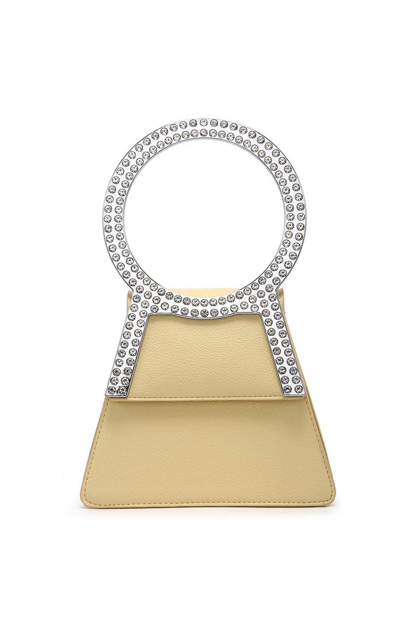 Rhinestone Round Handle Mini Bag with Magnetic Flap Closure