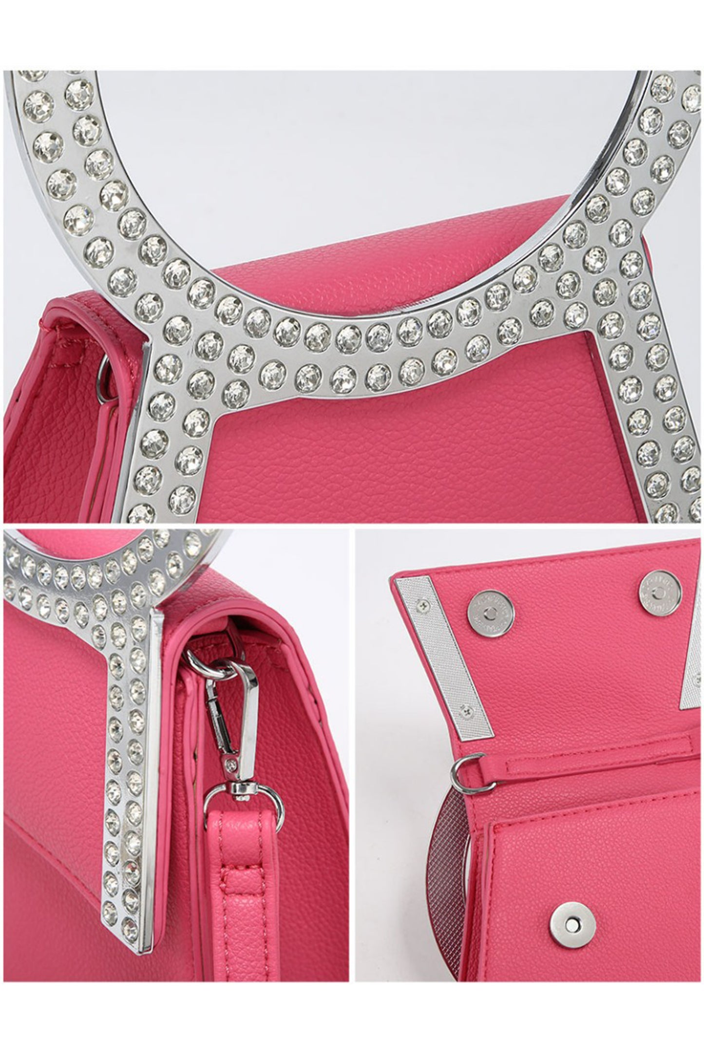 Rhinestone Round Handle Mini Bag with Magnetic Flap Closure