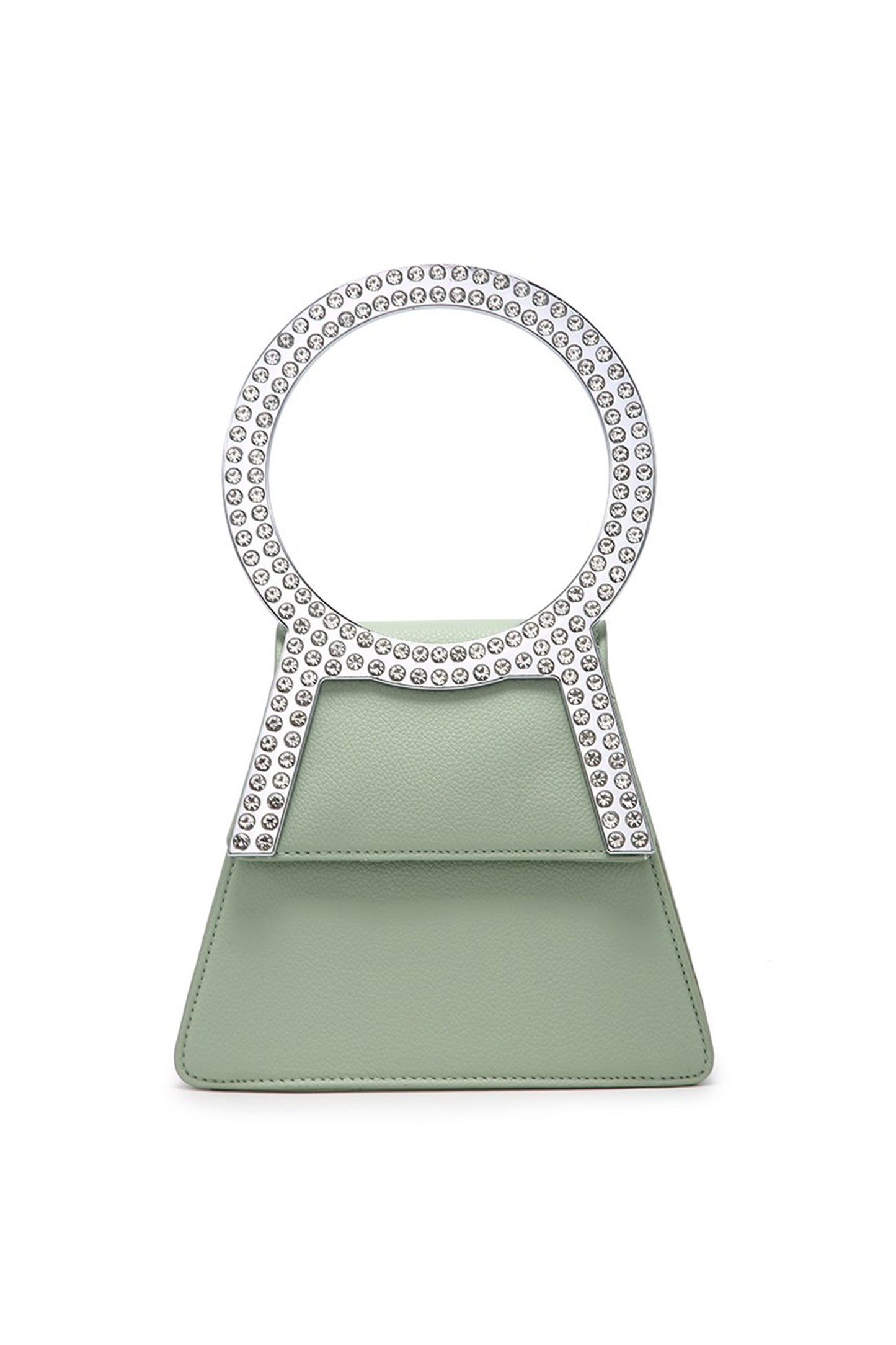 Rhinestone Round Handle Mini Bag with Magnetic Flap Closure