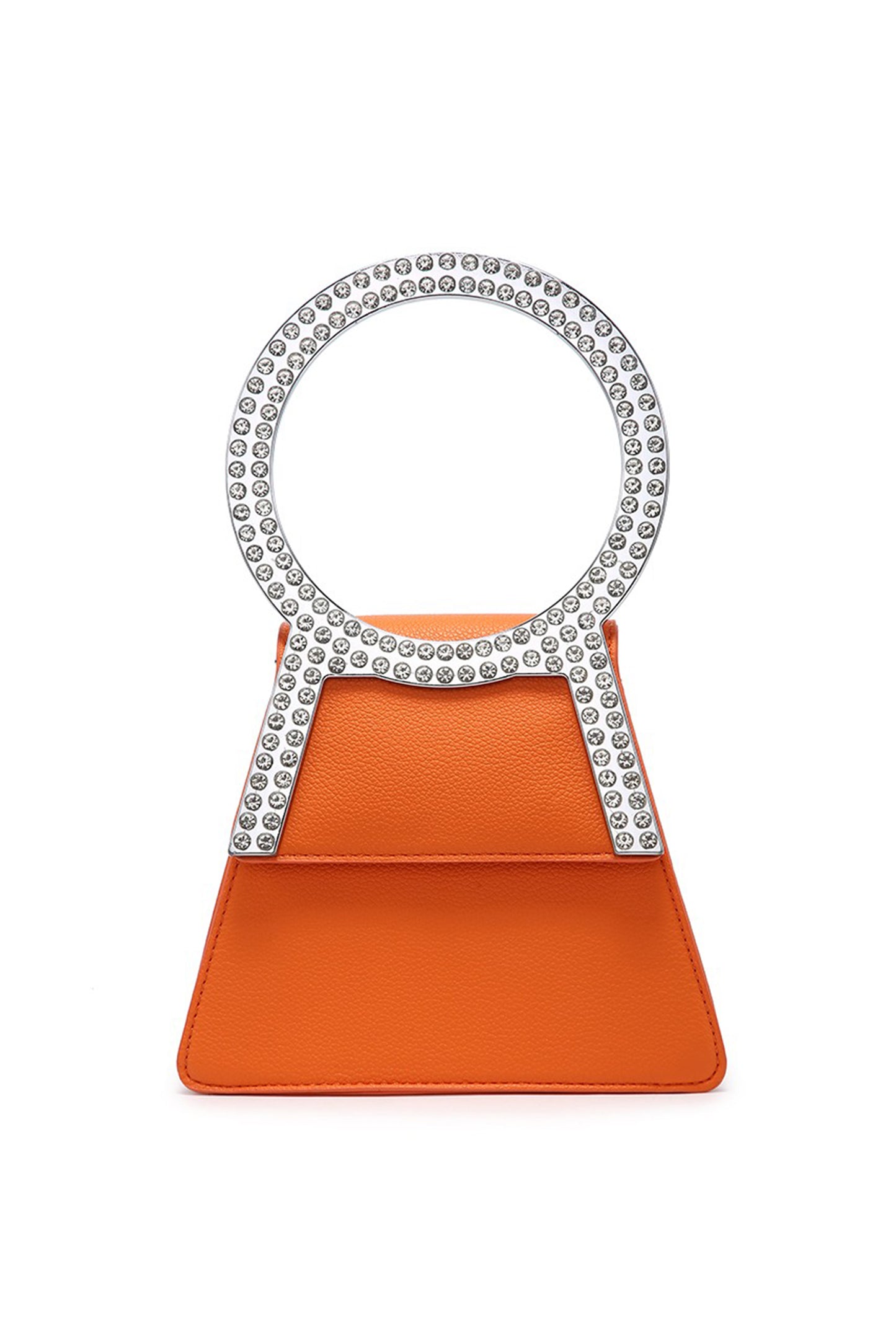 Rhinestone Round Handle Mini Bag with Magnetic Flap Closure