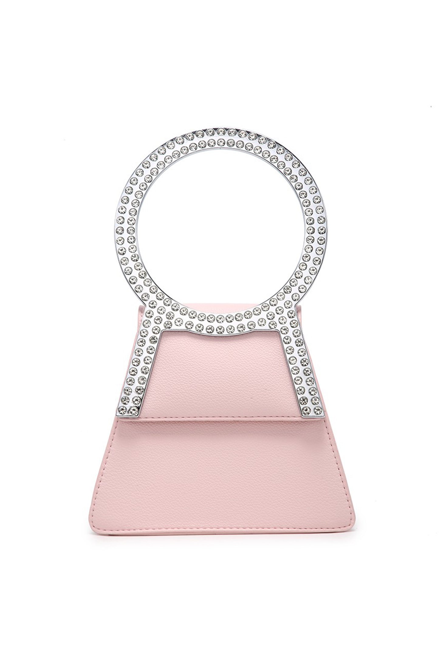 Rhinestone Round Handle Mini Bag with Magnetic Flap Closure