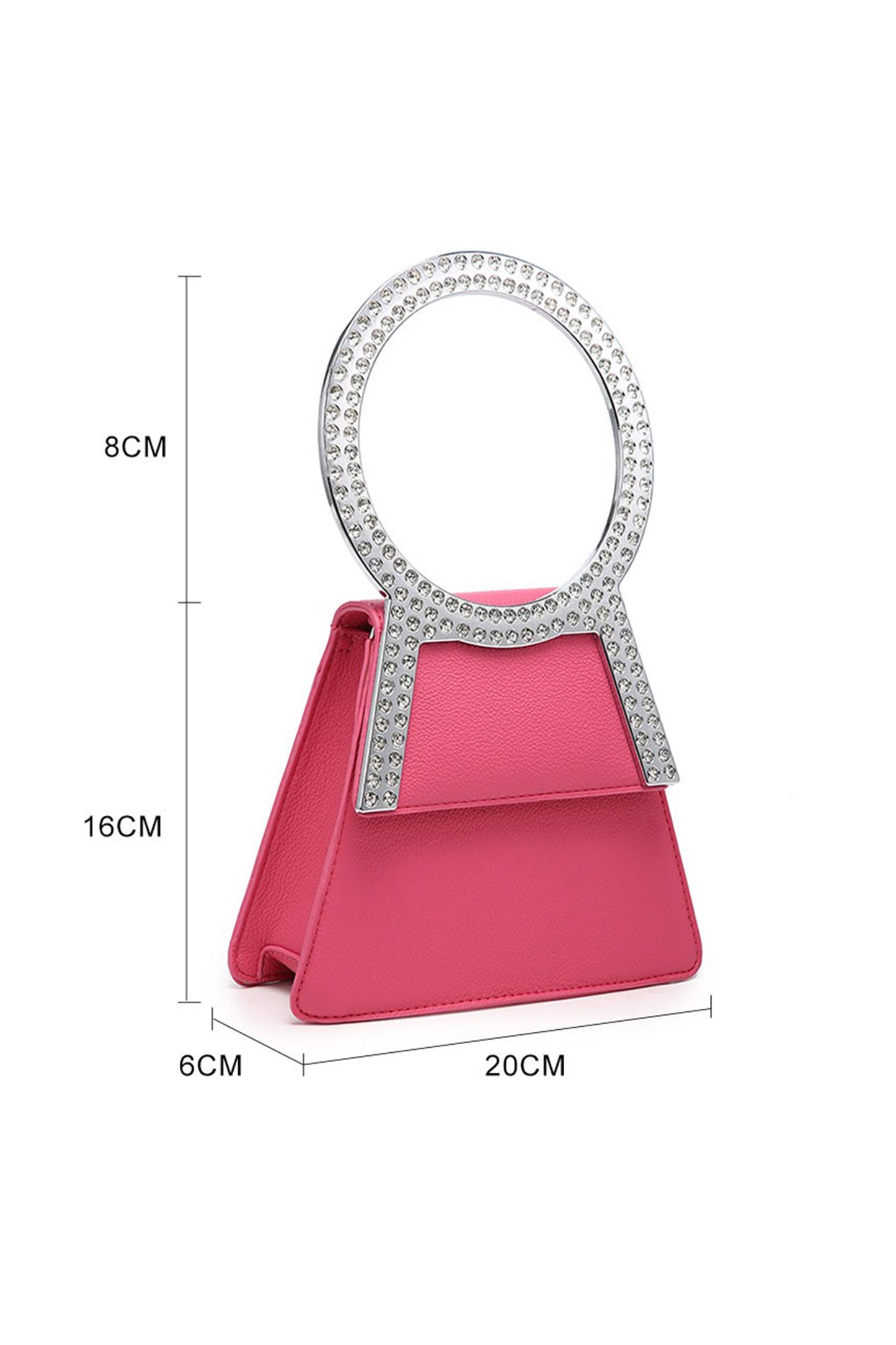 Rhinestone Round Handle Mini Bag with Magnetic Flap Closure