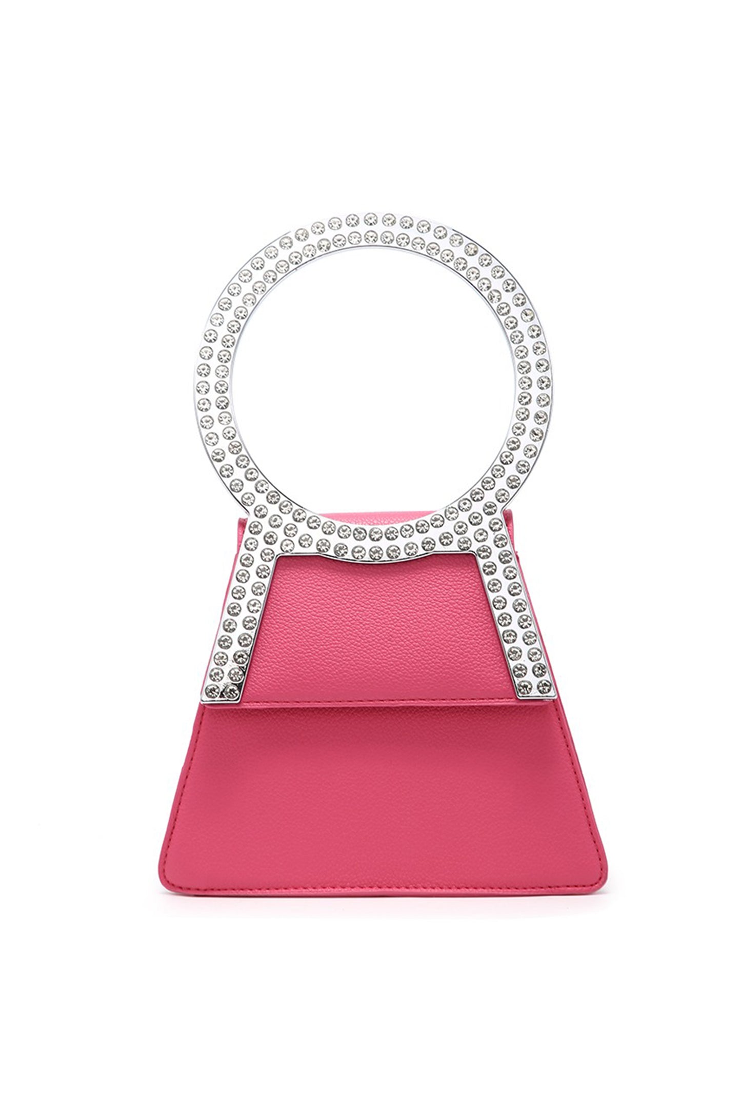 Rhinestone Round Handle Mini Bag with Magnetic Flap Closure