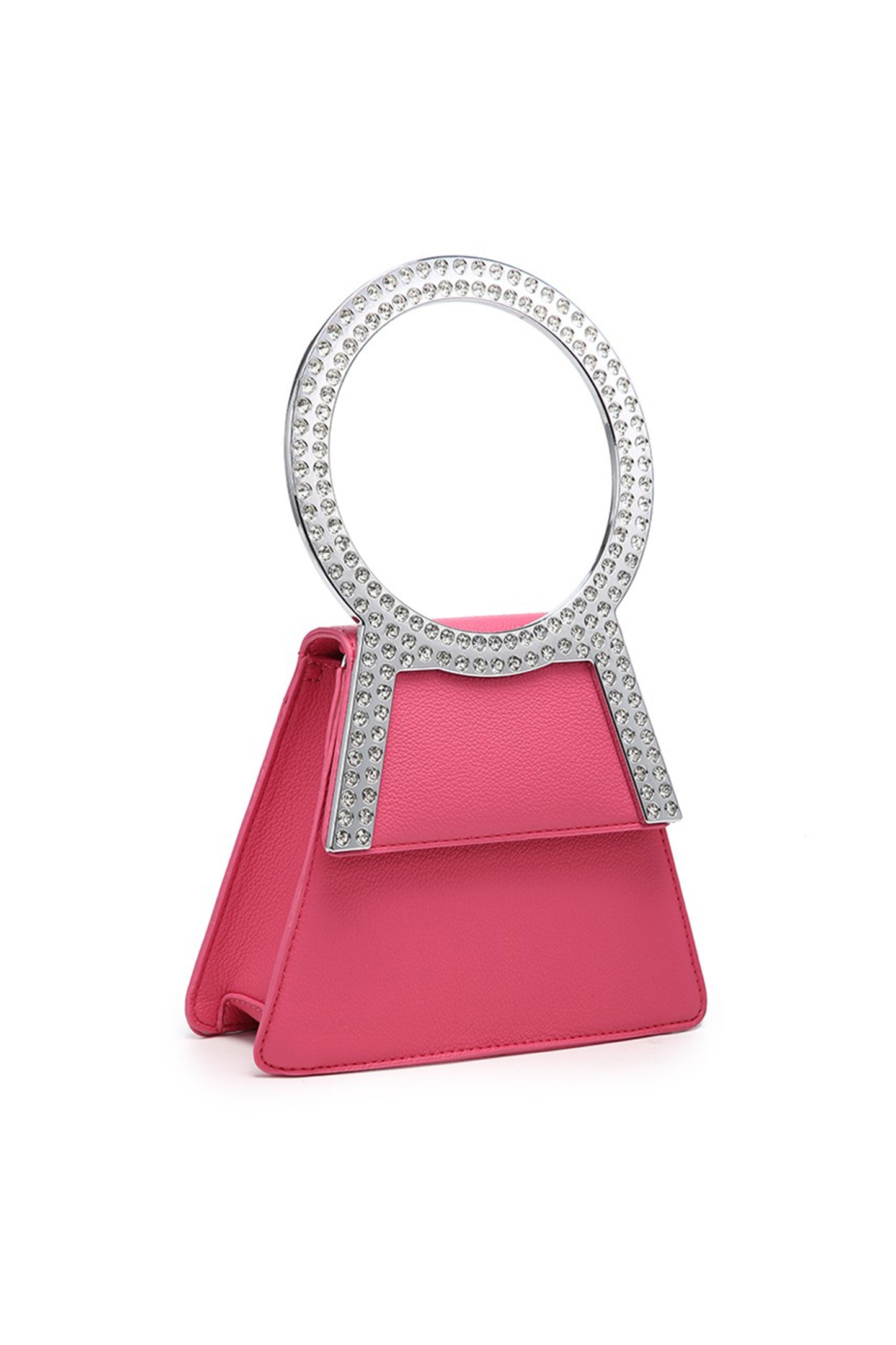 Rhinestone Round Handle Mini Bag with Magnetic Flap Closure