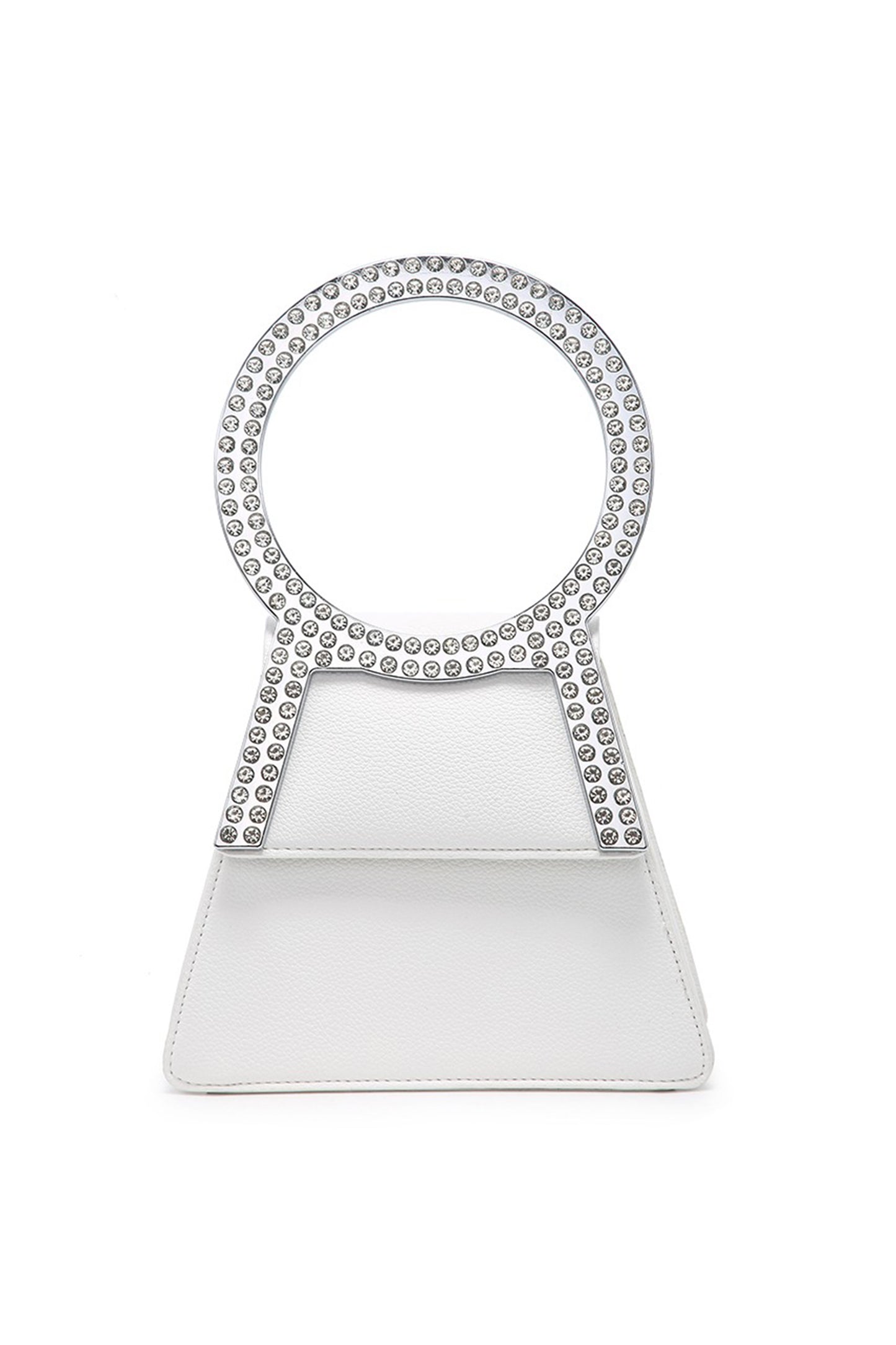 Rhinestone Round Handle Mini Bag with Magnetic Flap Closure