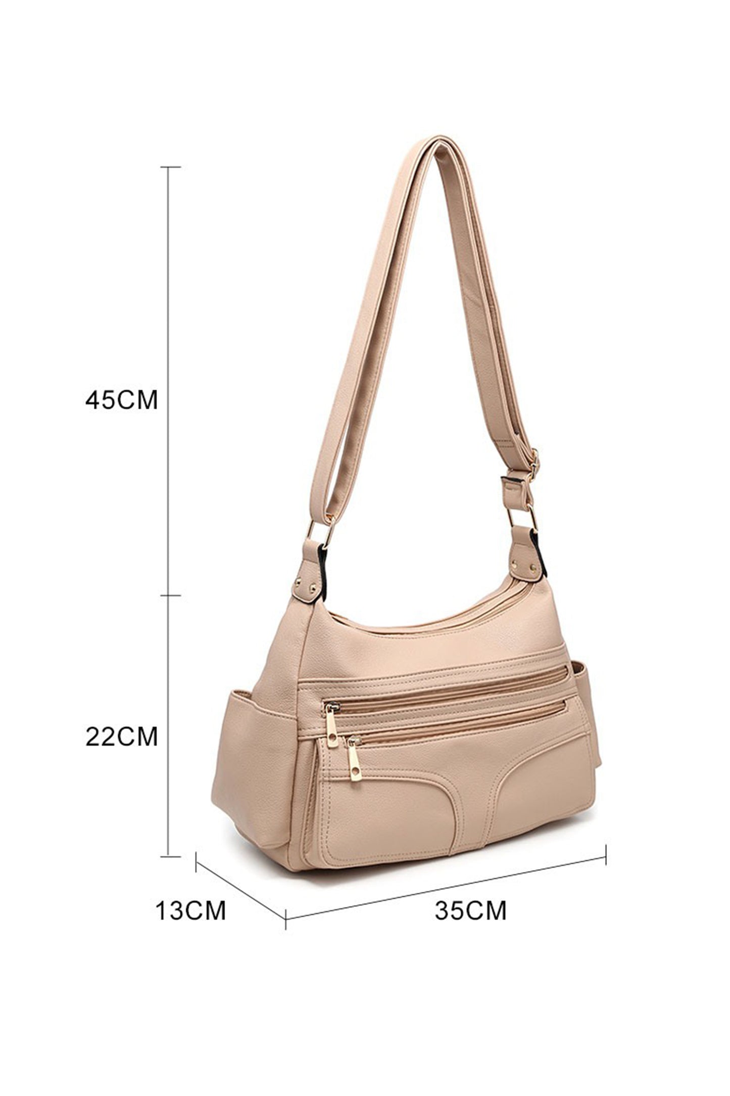 Multi Pocket Crossbody Bag with Zip Closure and Wide Strap