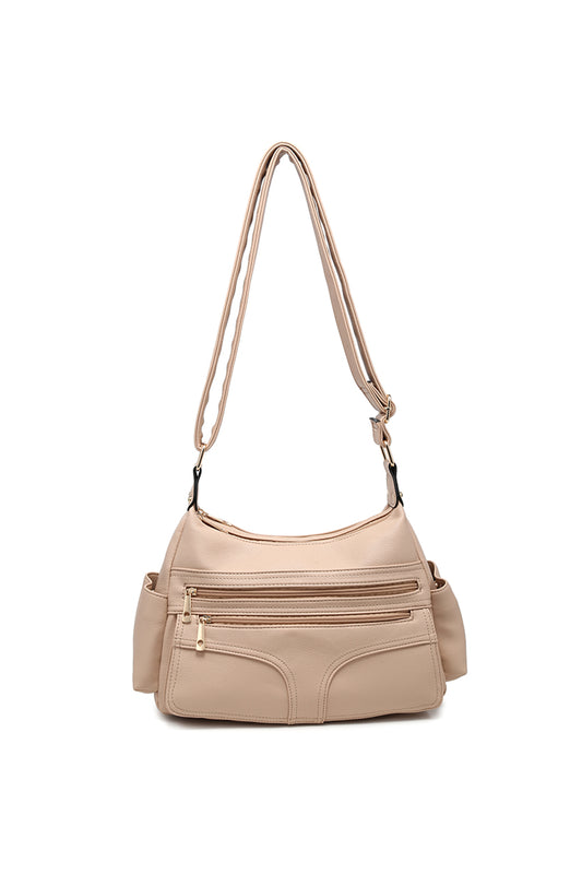 Multi Pocket Crossbody Bag with Zip Closure and Wide Strap