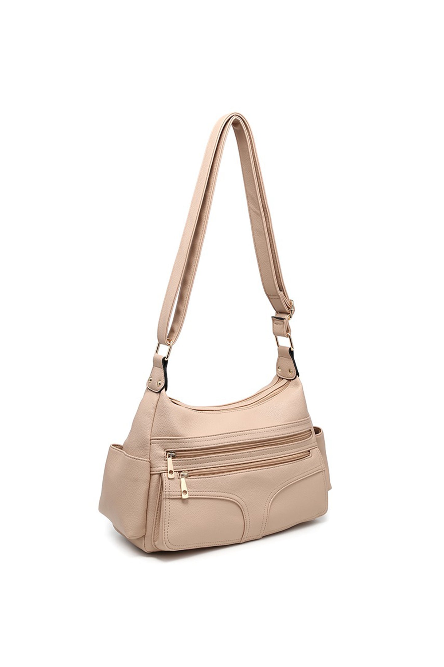 Multi Pocket Crossbody Bag with Zip Closure and Wide Strap