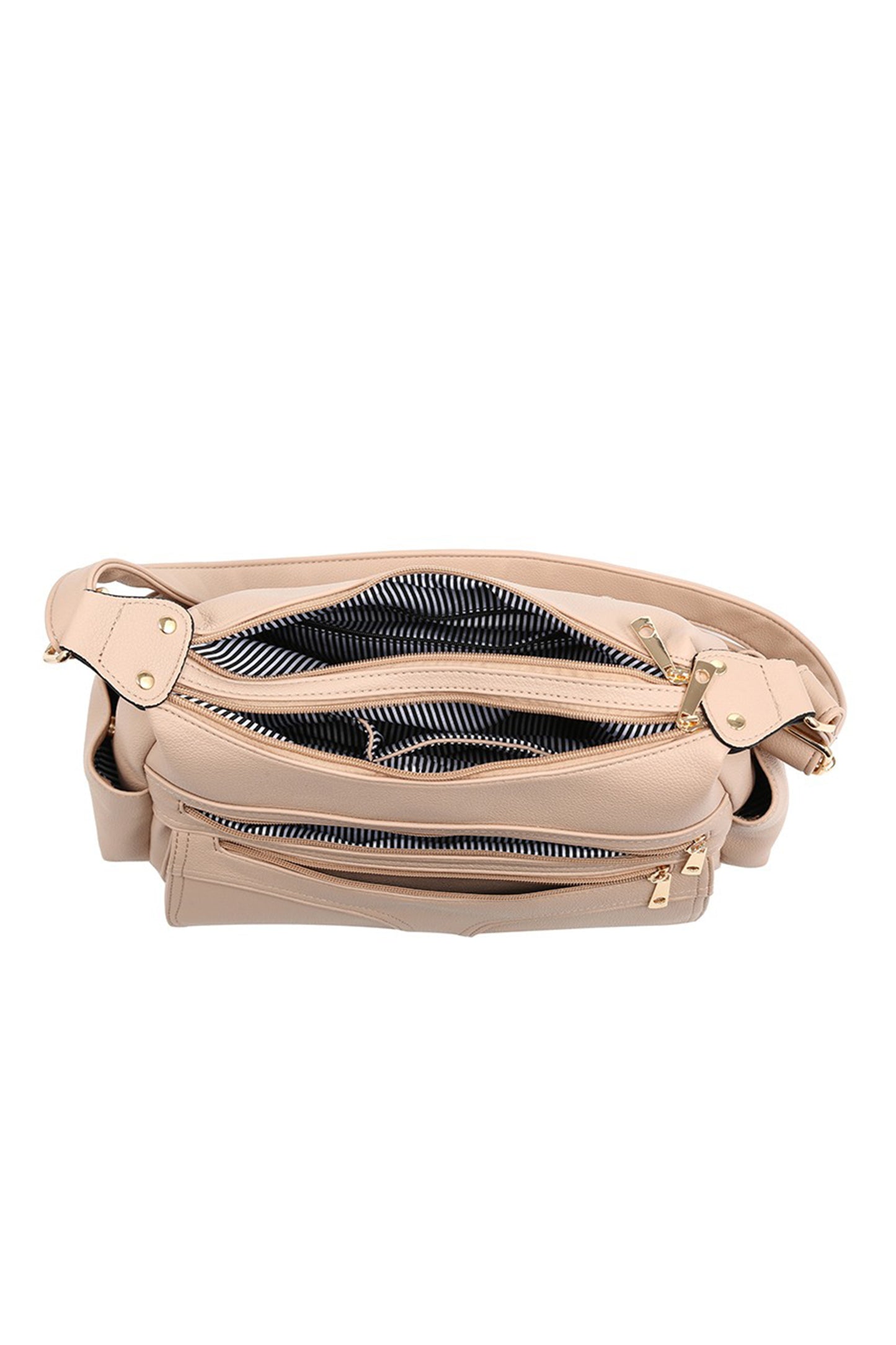 Multi Pocket Crossbody Bag with Zip Closure and Wide Strap