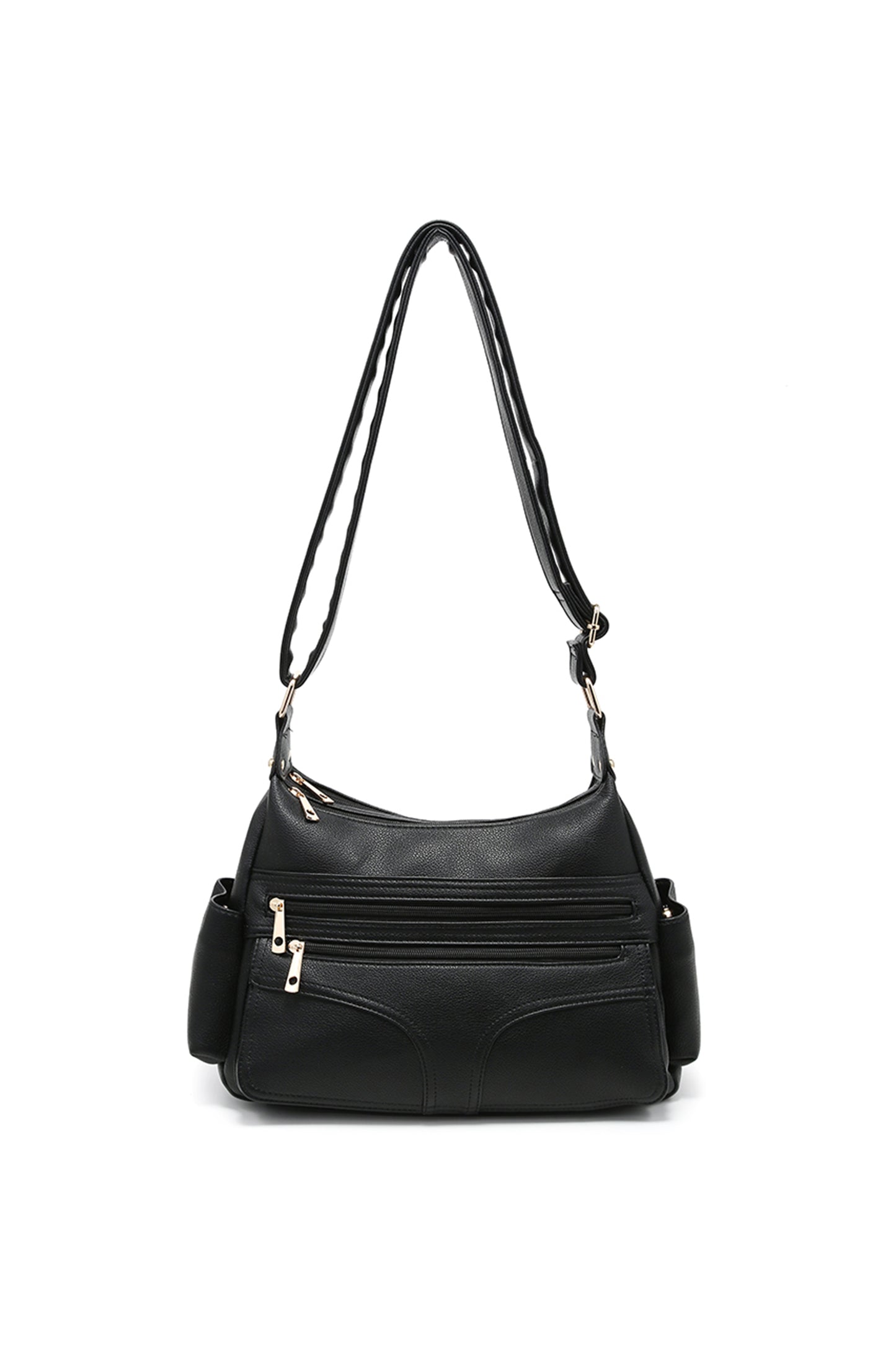 Multi Pocket Crossbody Bag with Zip Closure and Wide Strap