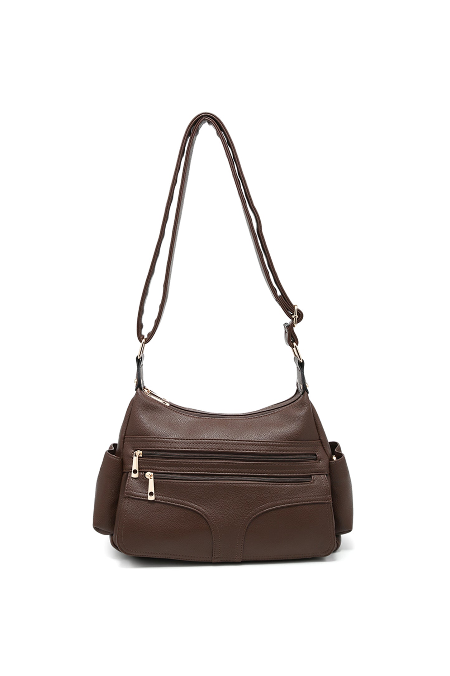 Multi Pocket Crossbody Bag with Zip Closure and Wide Strap