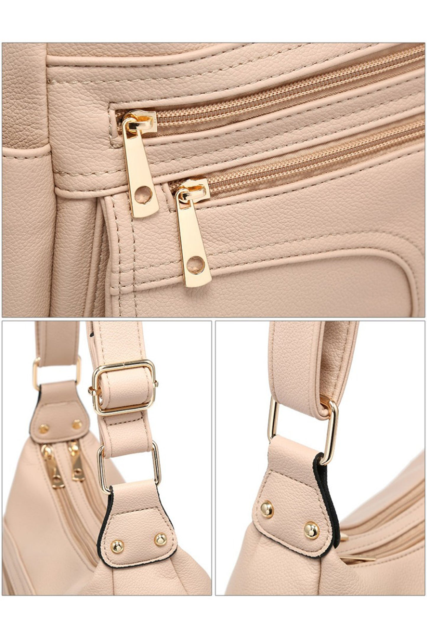 Multi Pocket Crossbody Bag with Zip Closure and Wide Strap