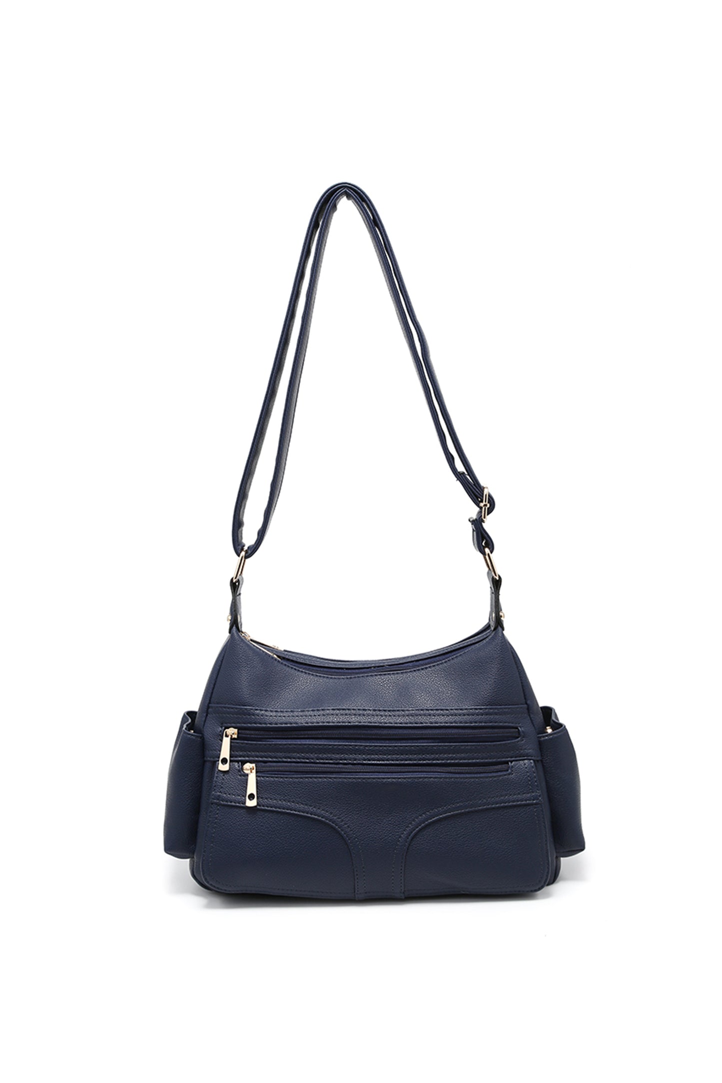 Multi Pocket Crossbody Bag with Zip Closure and Wide Strap