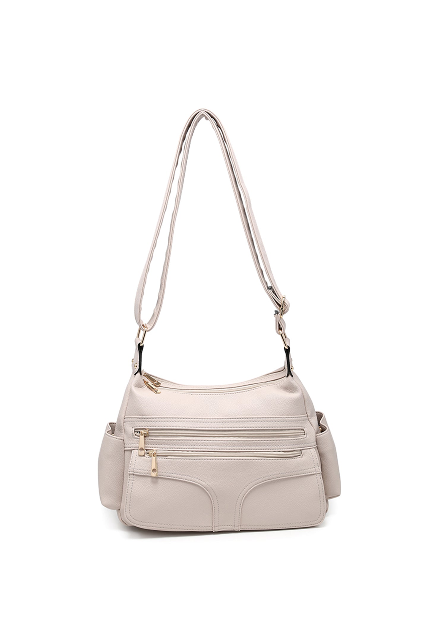 Multi Pocket Crossbody Bag with Zip Closure and Wide Strap