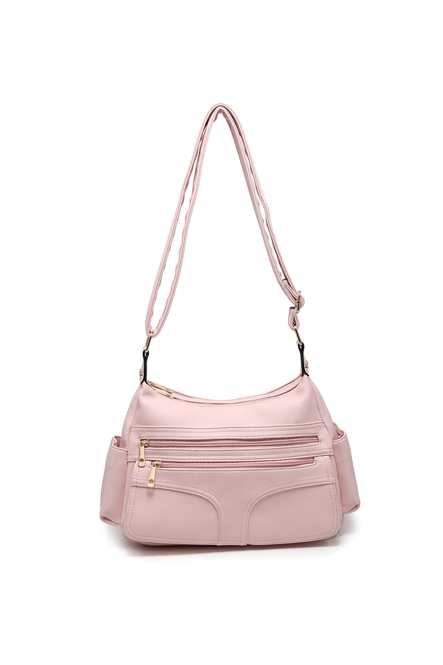 Multi Pocket Crossbody Bag with Zip Closure and Wide Strap