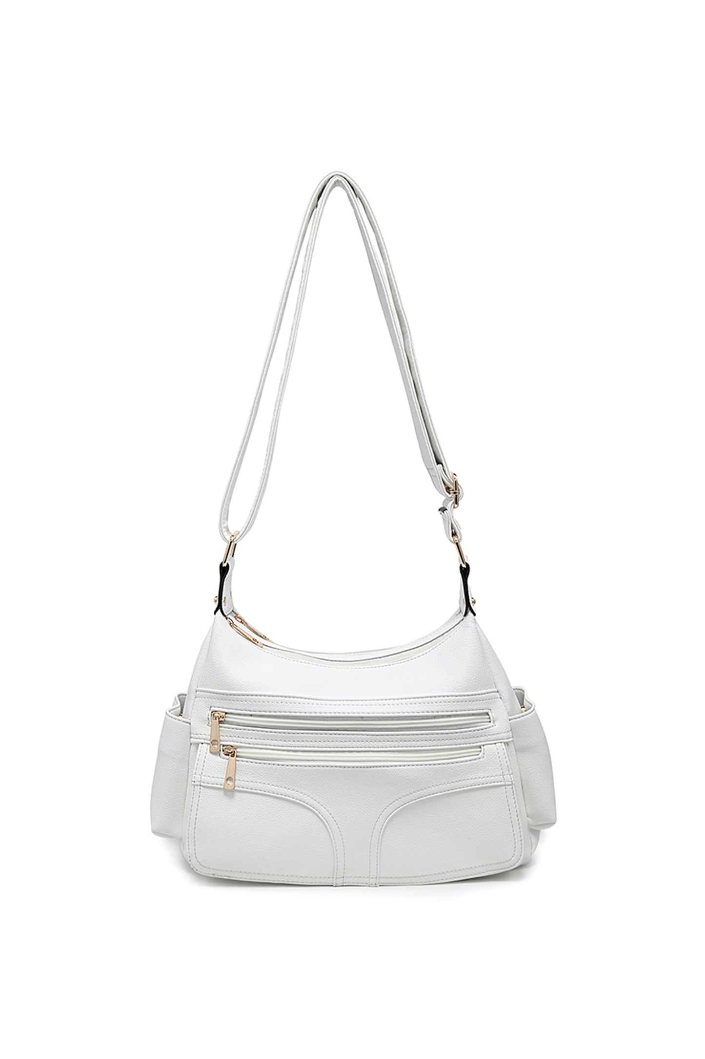 Multi Pocket Crossbody Bag with Zip Closure and Wide Strap
