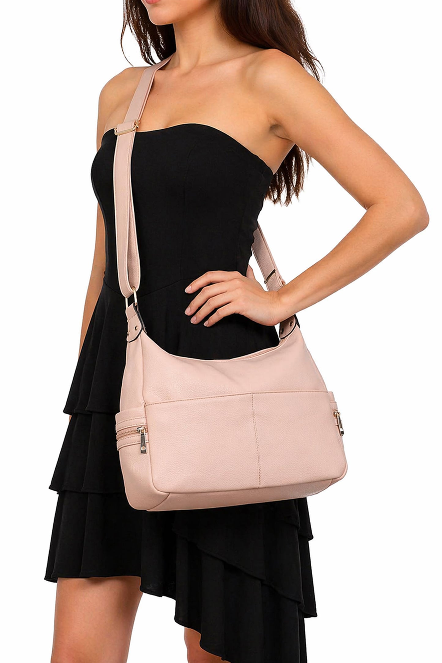 Multi Pocket and Compartment Crossbody Bag with Zip Closure