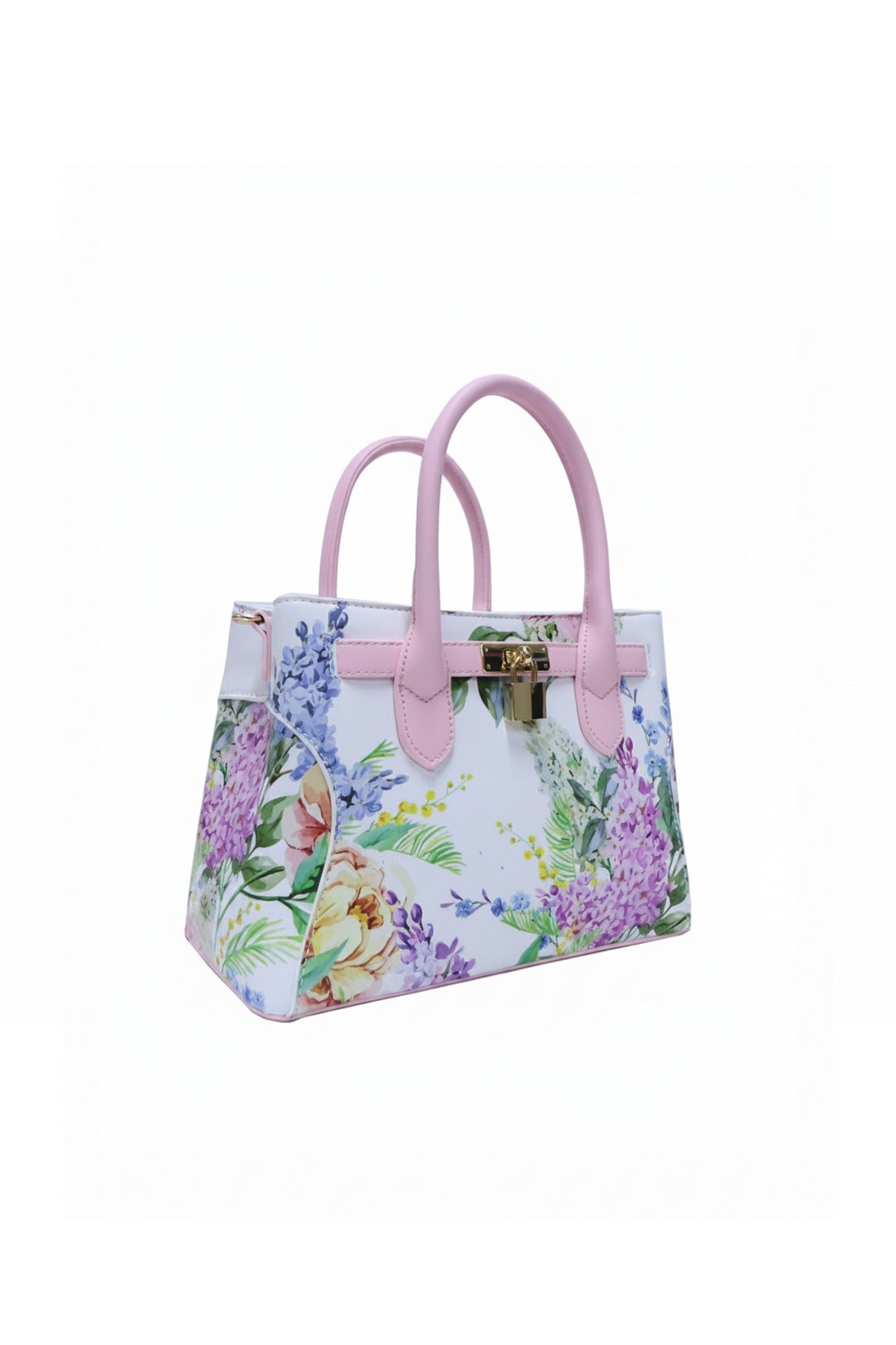 Floral Print Satchel Bag with Top Handles and Strap