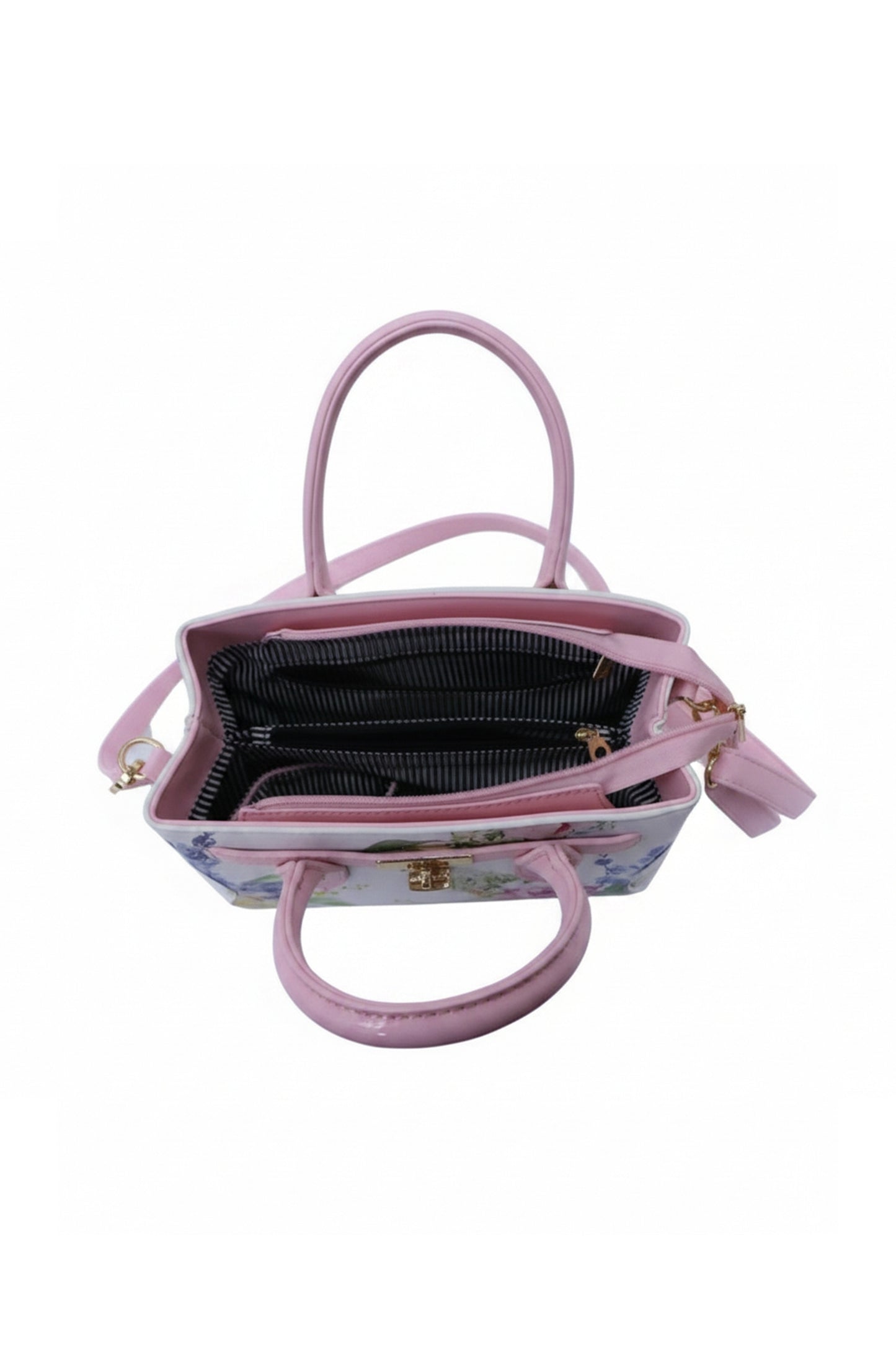 Floral Print Satchel Bag with Top Handles and Strap