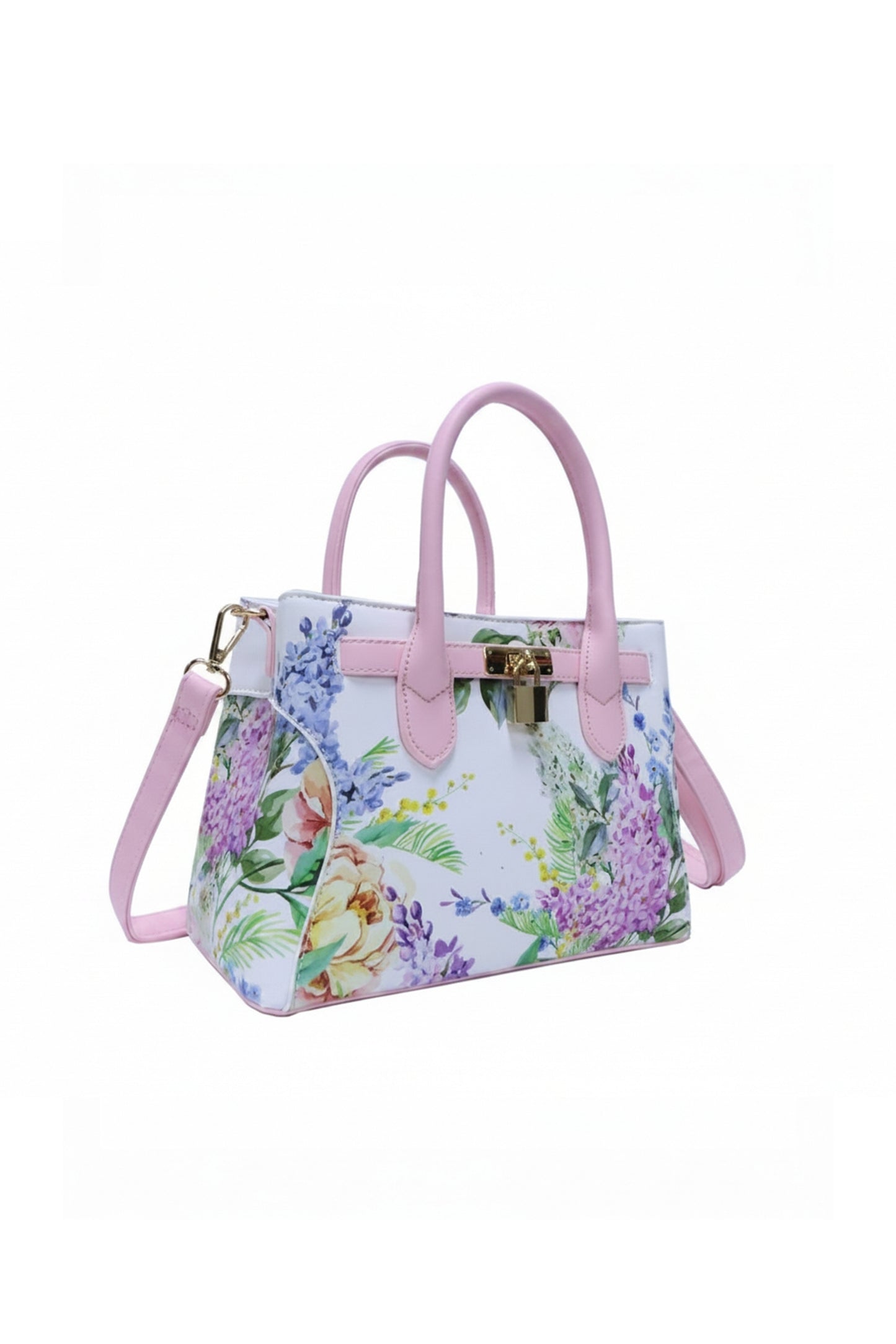Floral Print Satchel Bag with Top Handles and Strap