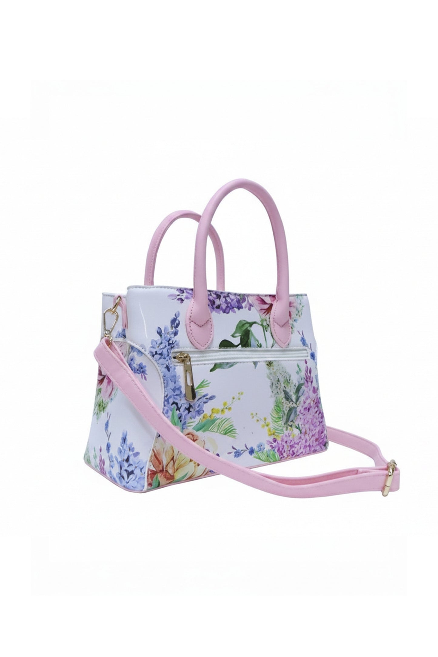 Floral Print Satchel Bag with Top Handles and Strap