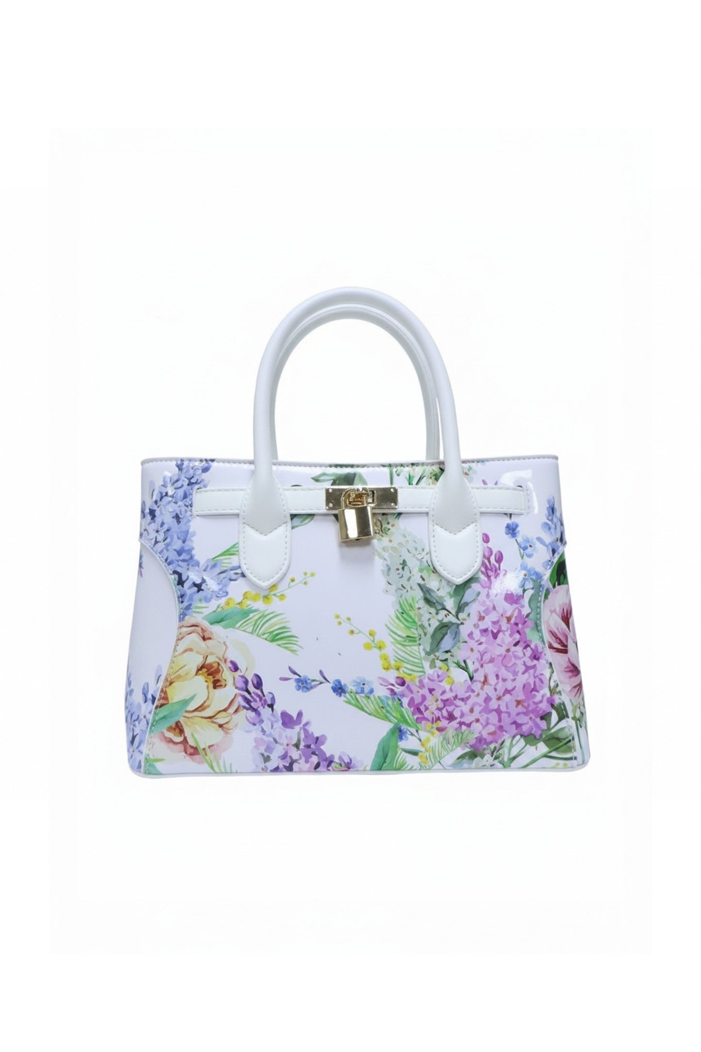 Floral Print Satchel Bag with Top Handles and Strap