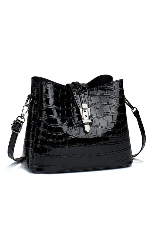 Classic Crocodile Pattern Shoulder Bag with Buckle Detail