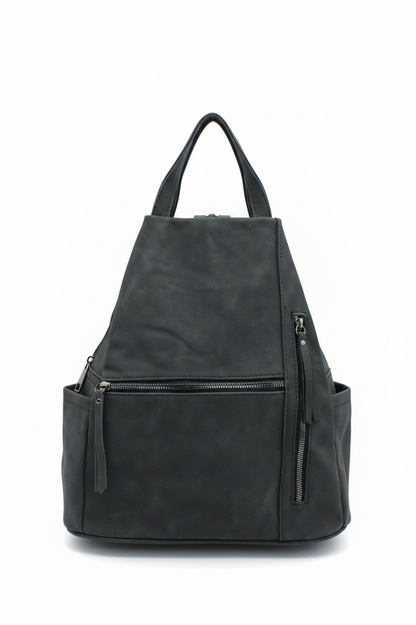 Convertible Dual-Tone Shoulder Bag Backpack with Zip Pockets