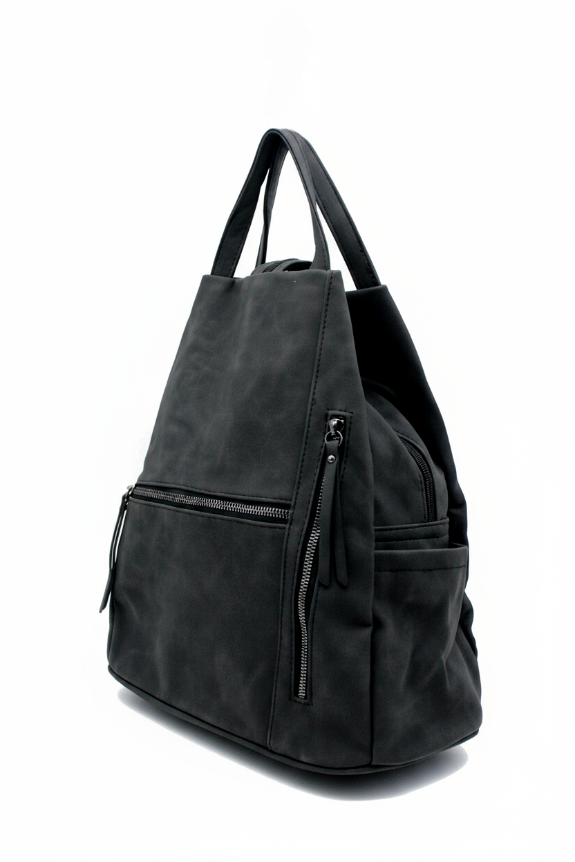 Convertible Dual-Tone Shoulder Bag Backpack with Zip Pockets