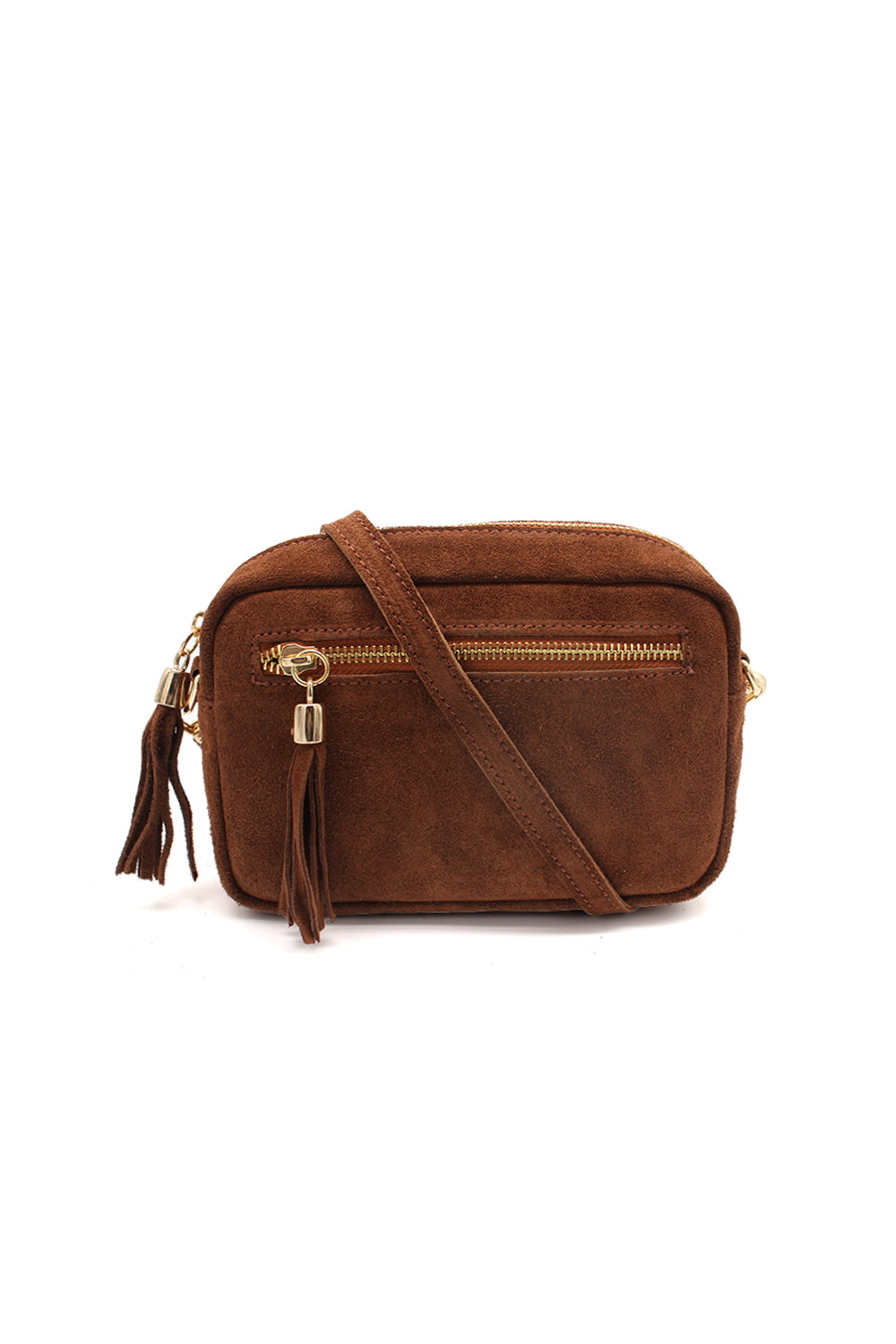 Casual Italian Genuine Suede Crossbody Bag with Tassel Zipper Closure