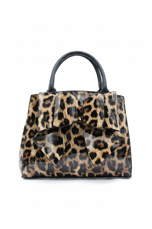 Leopard Print Bow Handbag with Spacious Compartments