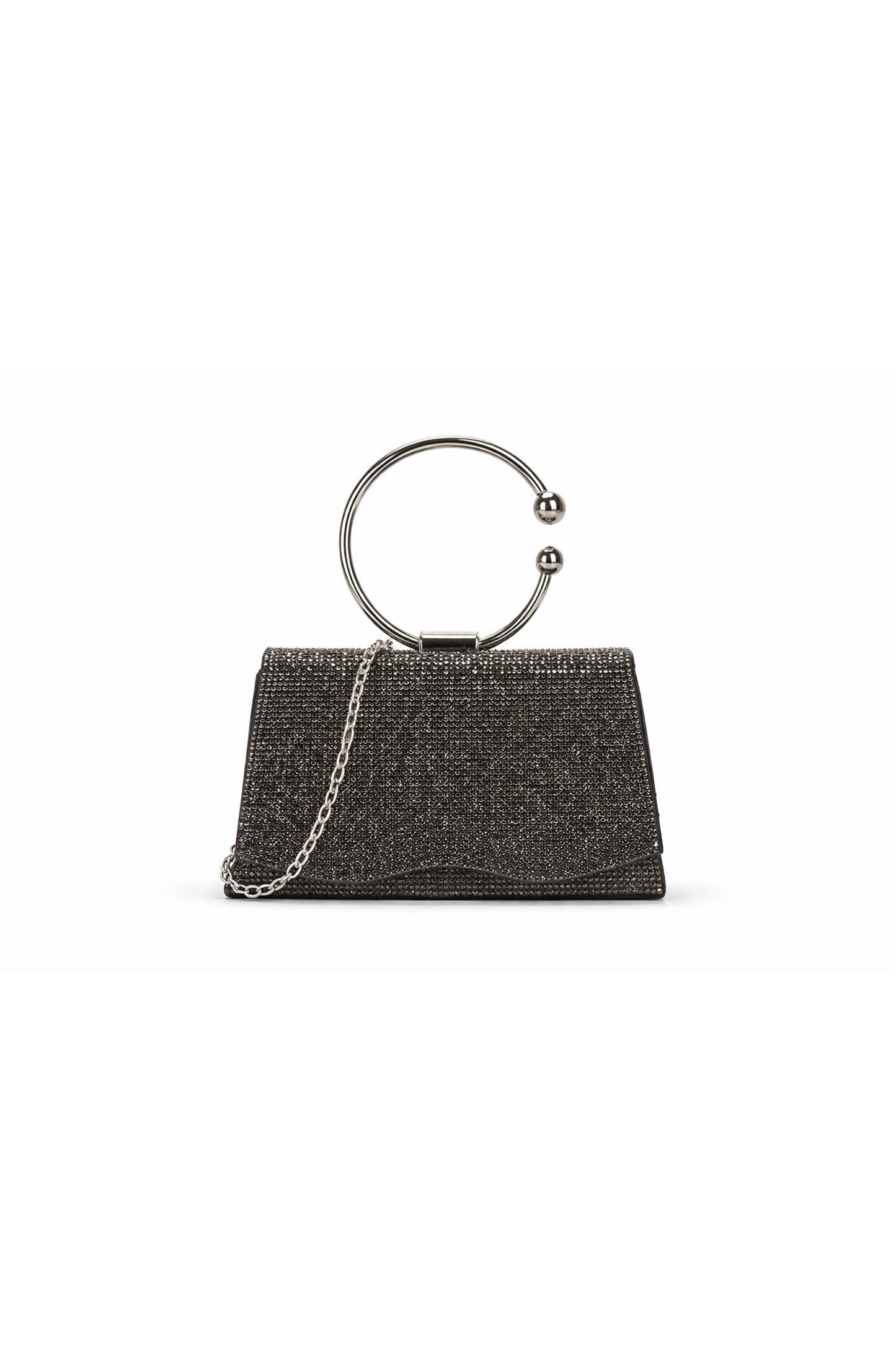 Rhinestone Round Handle Clutch Bag with Flap Closure