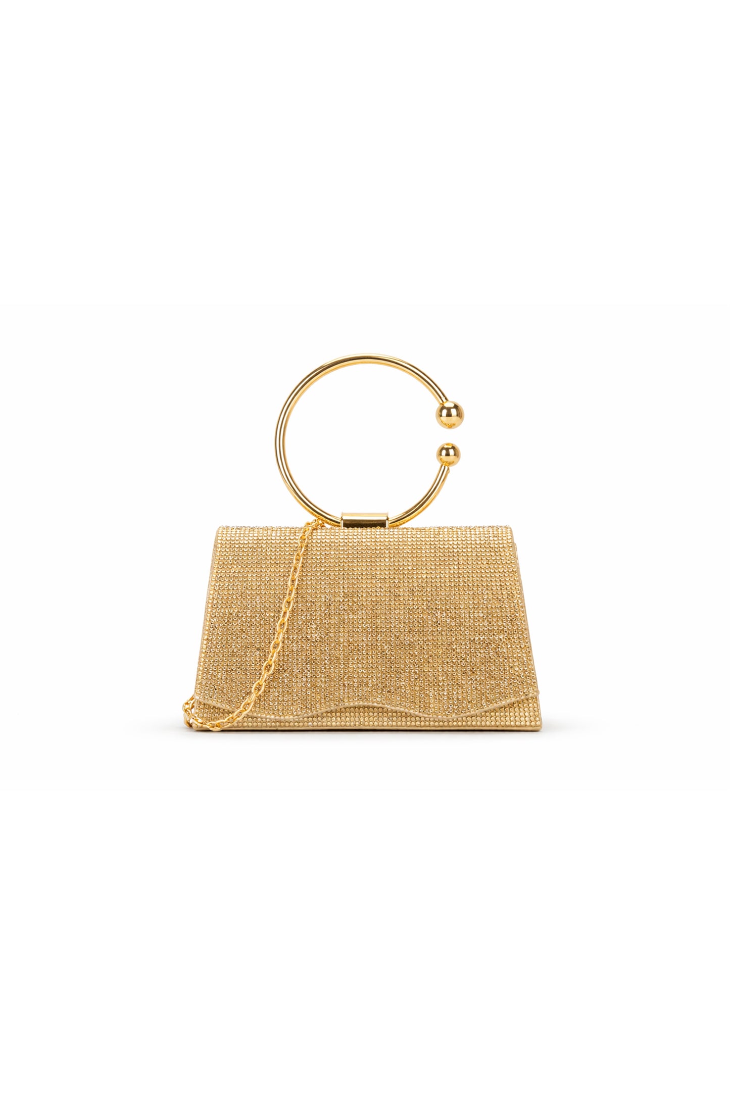 Rhinestone Round Handle Clutch Bag with Flap Closure