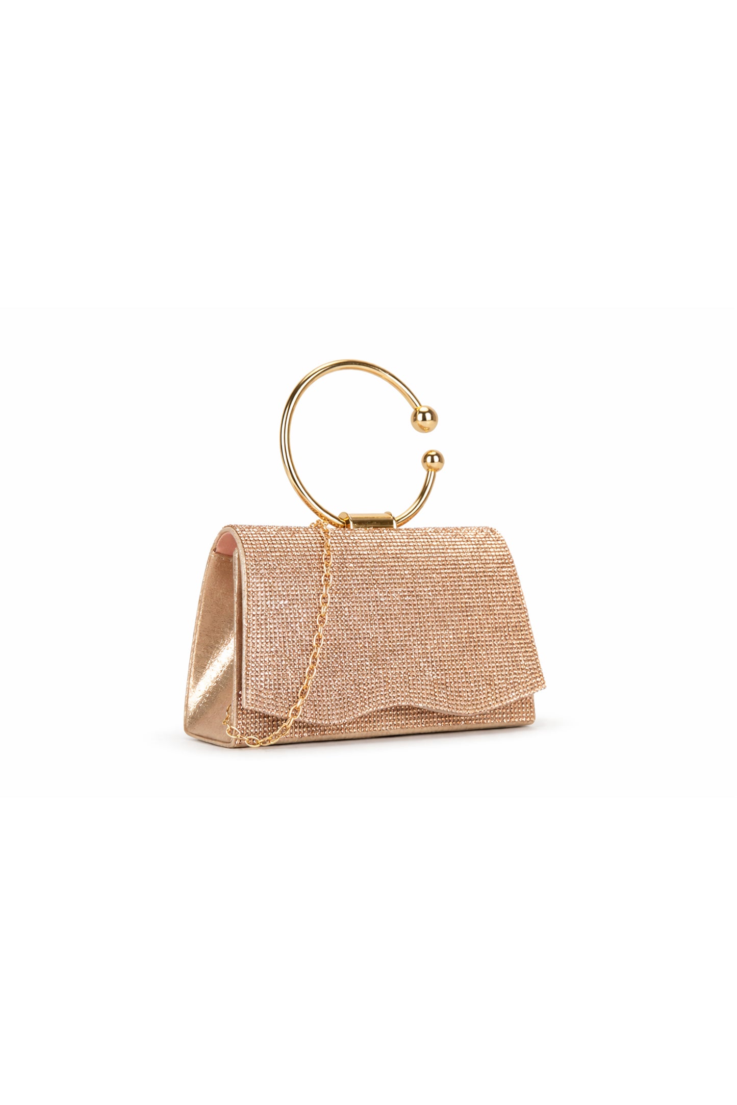 Rhinestone Round Handle Clutch Bag with Flap Closure