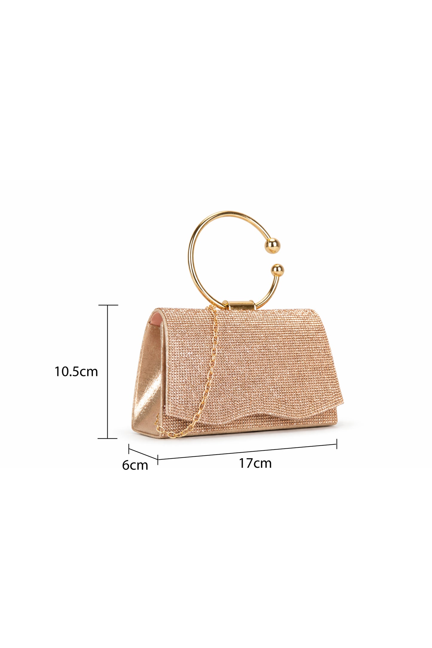 Rhinestone Round Handle Clutch Bag with Flap Closure