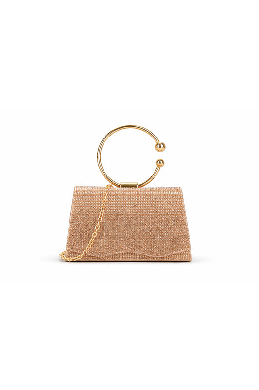 Rhinestone Round Handle Clutch Bag with Flap Closure