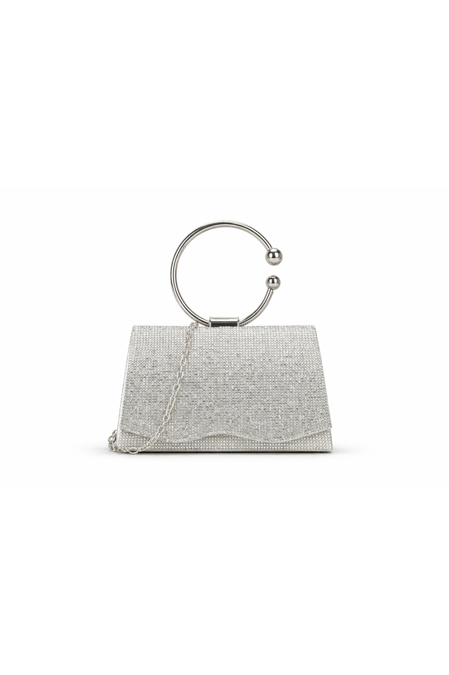 Rhinestone Round Handle Clutch Bag with Flap Closure