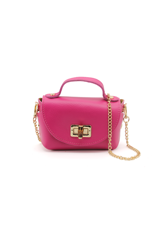 Genuine Italian Leather Crossbody Bag with Chain Strap and Twist Lock Closure
