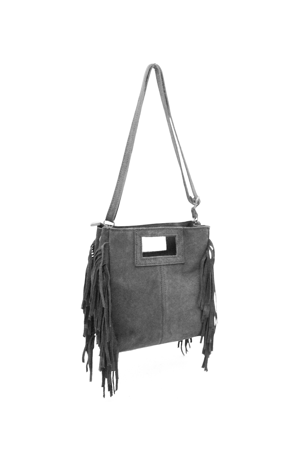 Genuine Italian Suede Crossbody Bag with Boho Fringe Design