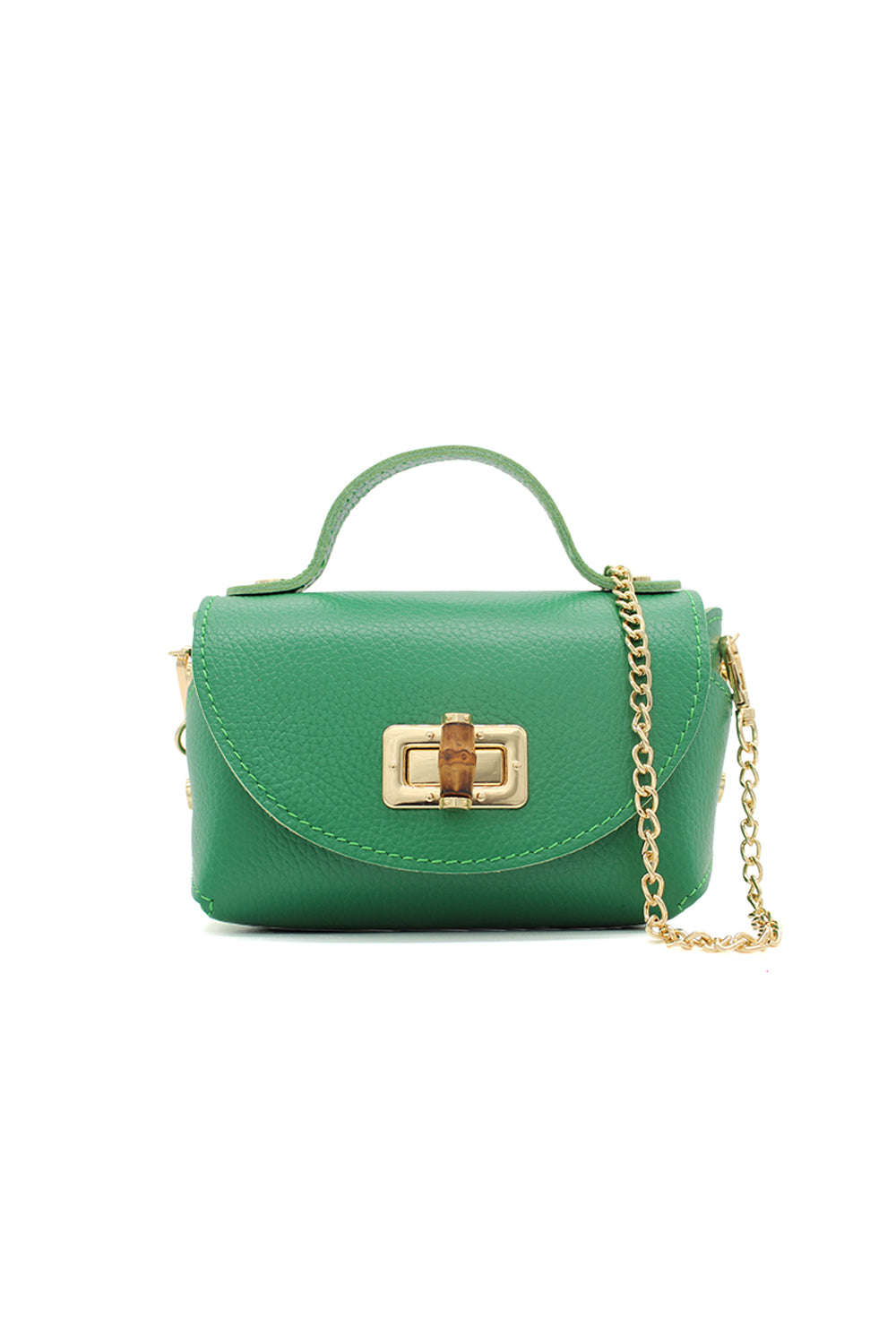 Genuine Italian Leather Crossbody Bag with Chain Strap and Twist Lock Closure