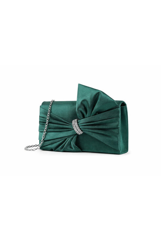 Pleated Knot Accent Clutch Bag with Chain Strap Design