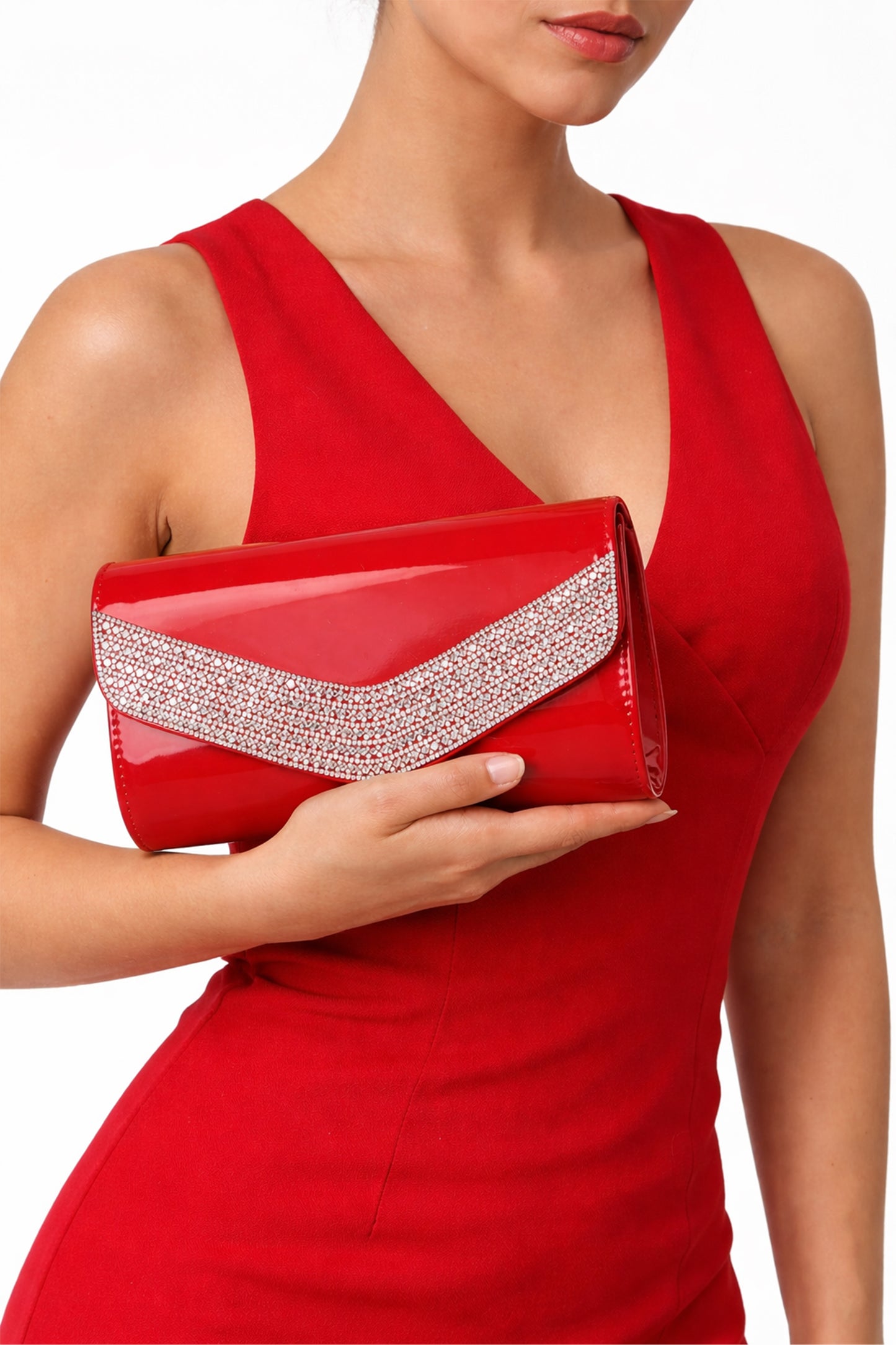 Rhinestone Envelope Clutch Bag with Flap and Chain Strap