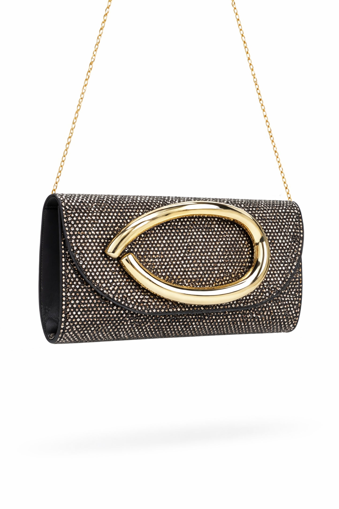 Oval Front Accent Clutch Bag with Rhinestone and Flap Design