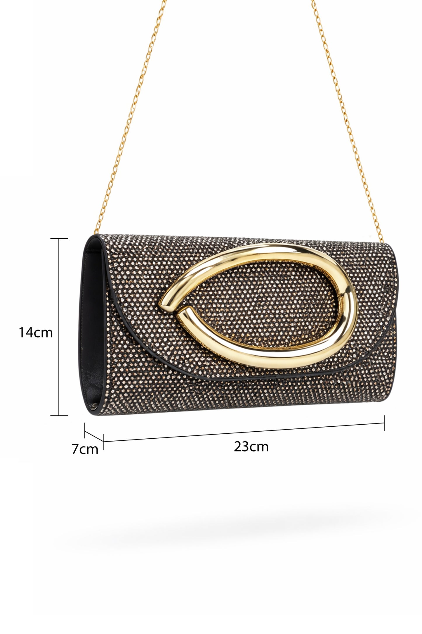 Oval Front Accent Clutch Bag with Rhinestone and Flap Design