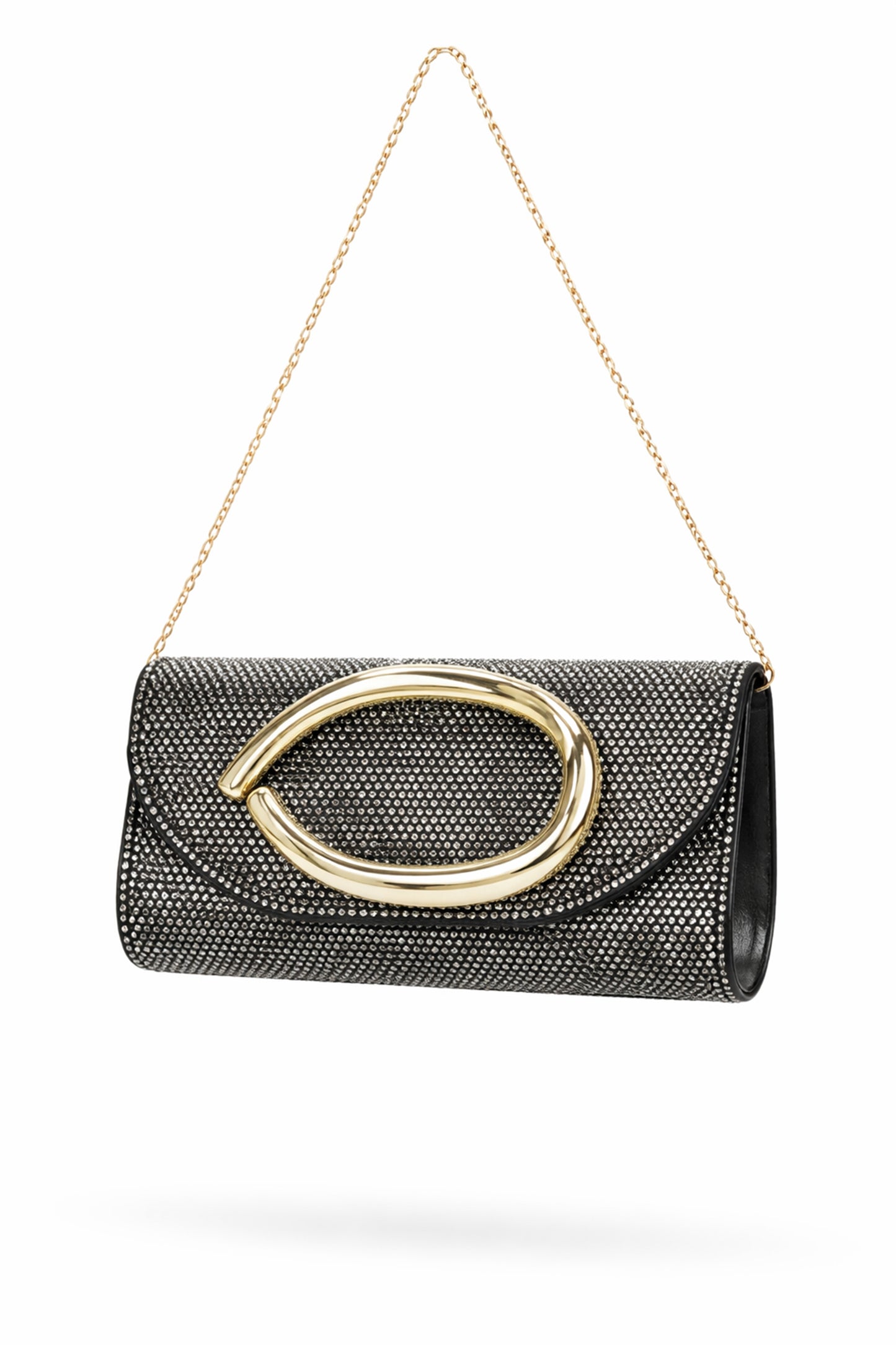 Oval Front Accent Clutch Bag with Rhinestone and Flap Design