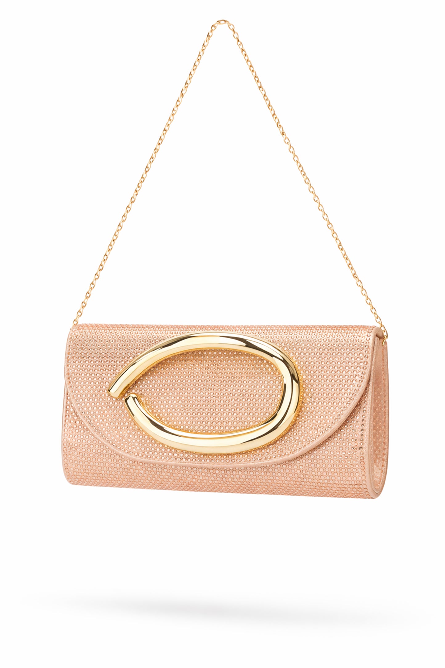 Oval Front Accent Clutch Bag with Rhinestone and Flap Design