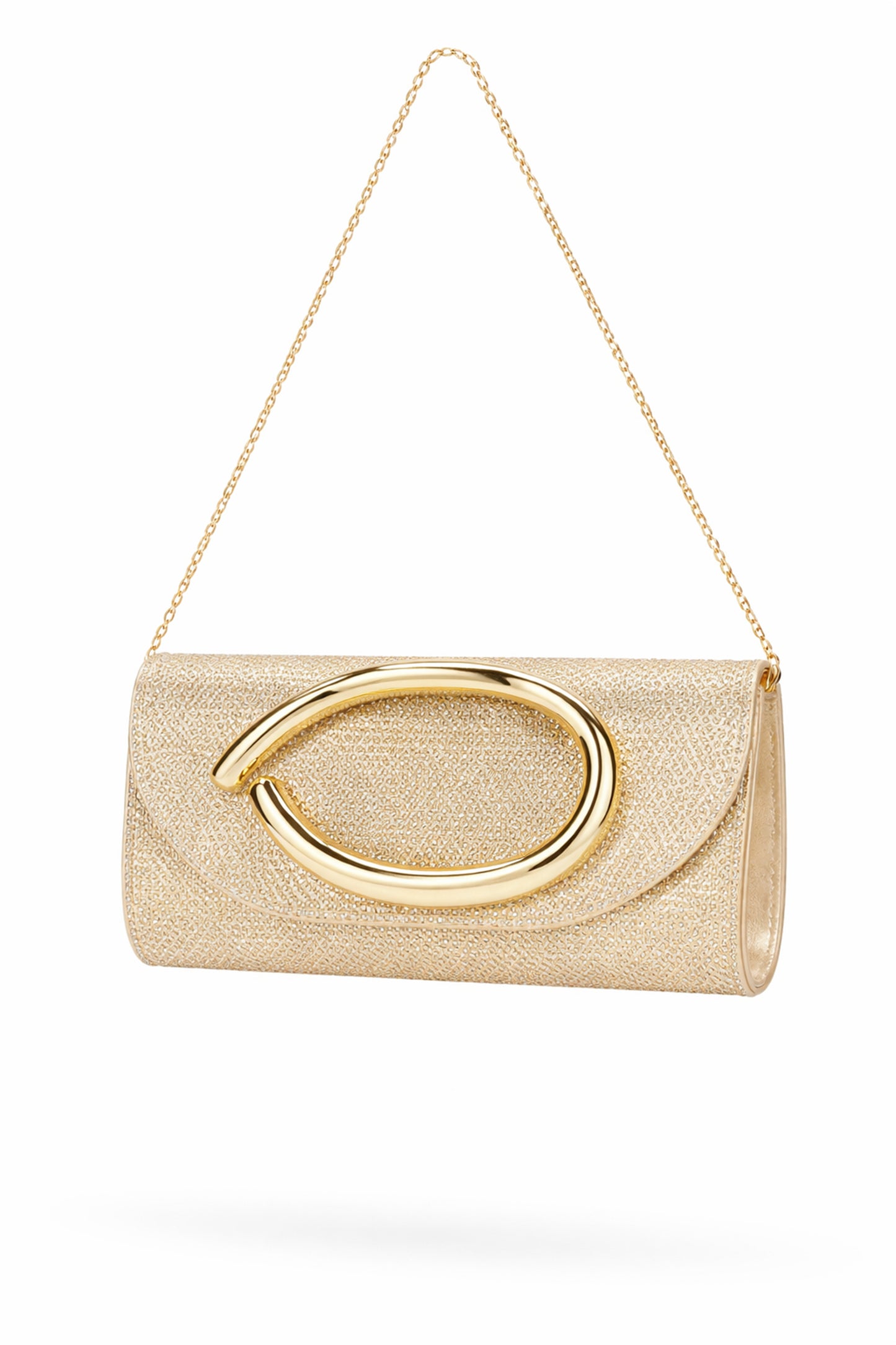 Oval Front Accent Clutch Bag with Rhinestone and Flap Design