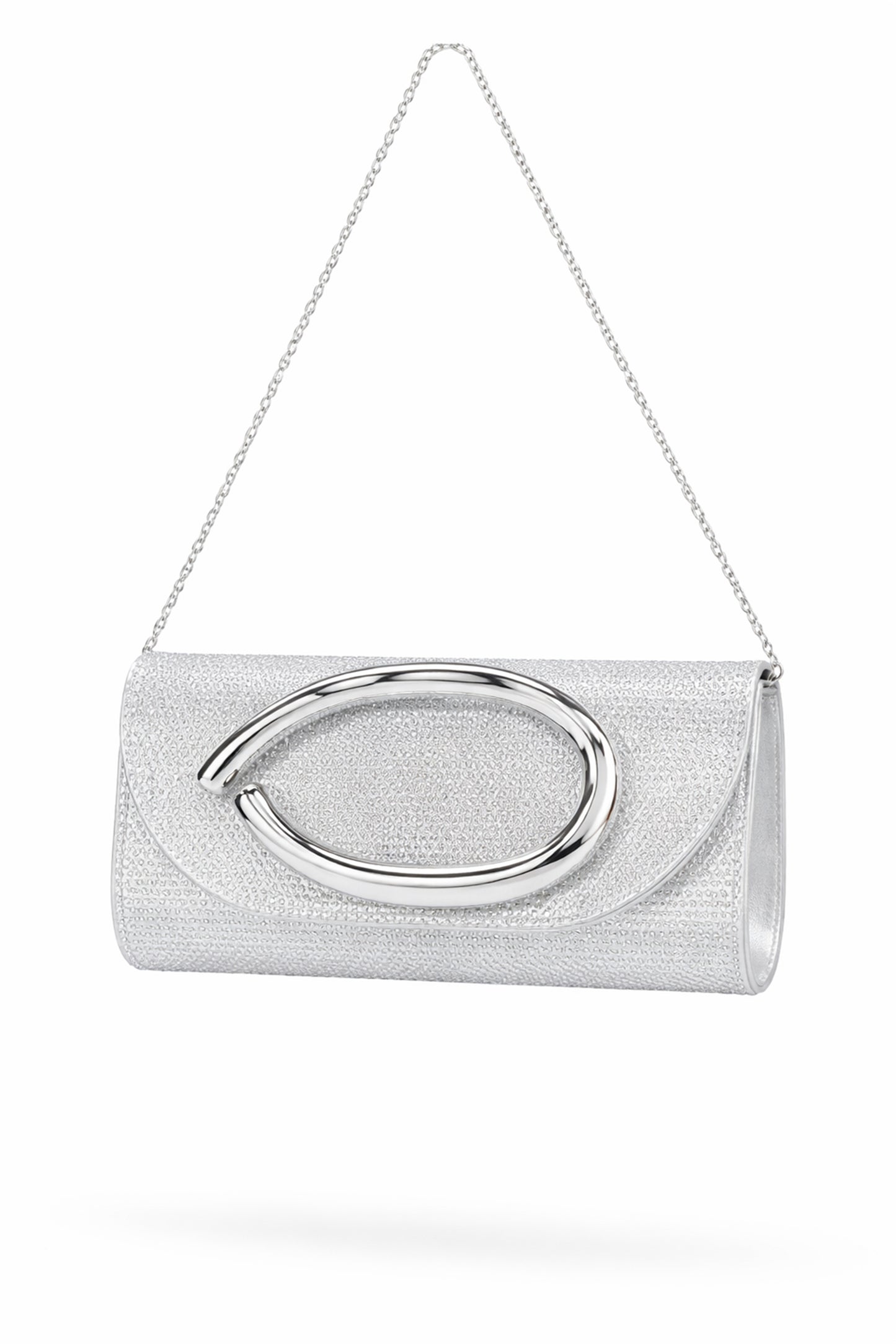 Oval Front Accent Clutch Bag with Rhinestone and Flap Design
